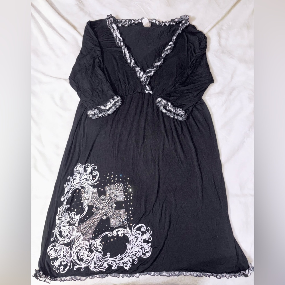 L&B Black Long Sleeve Dress with Cross Design